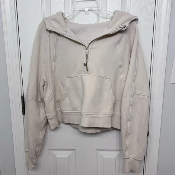 Lululemon Scuba Oversized Crop Half-Zip Hoodie in Bone - Picture 2 of 4